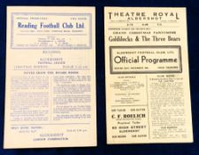 Football programmes, Aldershot v Reading, 2 programmes, both FLS, 25 Dec 1945 at Reading (team