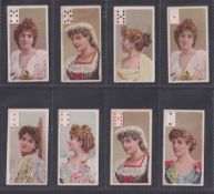 Cigarette cards, Richmond Cavendish, Beauties P/C inset, 8 cards, 7S, 8S, 9S, AH, 3H, 6H, 9H & 2C (