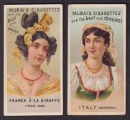 Cigarette cards, Japan, Murai Bros, Headdresses of Various Nations, two cards, France A La
