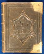 Collectables, large leather and brass bound Victorian Family Bible with working clasps (gd)