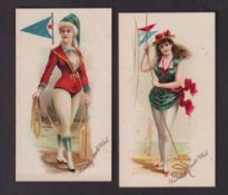 Cigarette cards, USA, Buchner, Yacht Club Colors (Girls), two cards, Beverley Yacht Club & Haverhill