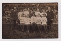 Football postcard, Ladies Football Team, pre-match teamgroup, pencil note to back states 'possibly