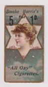 Cigarette card, Harris, Star Girls (Vertical back, 'All Gay Virginia Tobacco - Sold Everywhere'),