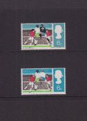 Stamps, GB QEII 1966 World Cup 6d missing black error, UM, with normal. SG694a, cat £200