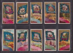 Cigarette cards, USA, Allen & Ginter Flags of the States & Territories, 18 cards (5 with toning on