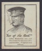 Cigarette card, Cabana Cigar Co, Little Manturios Advertisement Card, 'M' size, pale green card (