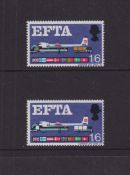 Stamps, GB QEII 1967 EFTA 1/6 ordinary, missing brown error, UM, with normal. SG716c, cat £140