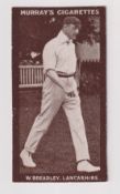 Cigarette card, Murray's, Cricketers (Series H, Brown front), type card, W. Brearley, Lancashire (