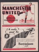 Football programme, Manchester United v Wolverhampton Wanderers, 12 November 1938, Division 1 (score
