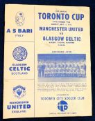 Football programme, Manchester Utd v Glasgow Celtic, Toronto Cup 11th May 1970 played at The Varsity