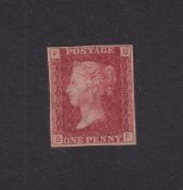 Stamps, GB QV 1d red Imprimatur, BF, plate 180 with 4 margins and good colour. Cat £425