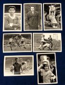 Football autographs, a collection of 7 b/w modern photographic postcards, all with images taken from
