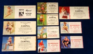 Trade cards, USA, a collection of ten blotters in two different sizes, each illustrated with a