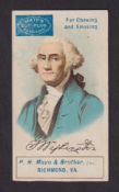 Cigarette card, USA, Mayo, Presidents of the USA, type card, George Washington (possible slight trim
