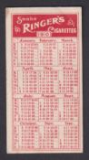 Cigarette card, Edwards, Ringer & Bigg, Calendar, 1910 (Empire Back) (gd) (1)