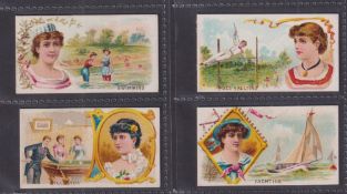 Cigarette cards, USA, Goodwin Sports & Games series, 4 cards, Swimming, Pole Vaulting, Billiards (