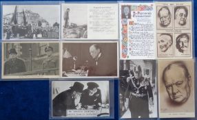 Postcards, a selection of 9 cards relating to Winston Churchill, with 'Winston surveys plan of