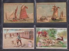 Trade cards, Liebig, 2 sets, French Language S109 Sailing Ships (fair/gd), S112 Hunting