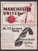 Football programme, Manchester United v Manchester City, 12 Sept 1936, Division 1 (staples rusted,