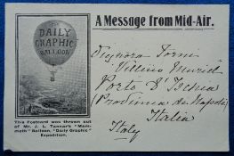 Postcards, Aviation, Daily Graphic Balloon card 'A Message from Mid-Air'. This card was thrown out