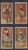 Cigarette cards, Japan, Murai Bros, Dancing Girls of the World, 4 cards, Kherson & Manila (both Blue