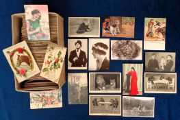 Postcards, a collection of 600 subject cards to include animals, exhibition, silhouettes, comic,