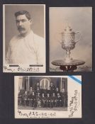 Football postcards, Bury FC, 3 photographic cards relating to the 1903 Cup Final Team, one showing