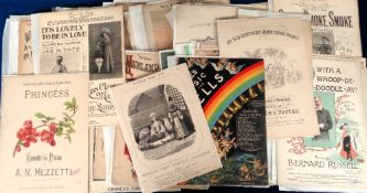Sheet Music, Victorian to 1930s. 100 illustrated pieces to include many with stars of the Music Hall