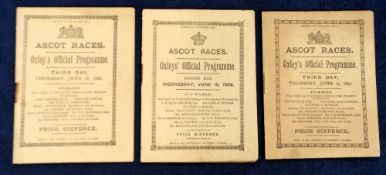 Horseracing, Royal Ascot, 3 small format racecards from 15 June 1892 featuring The Royal Hunt Cup,