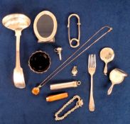 Silver, 12 items of silver to comprise a miniature compact, a gold tipped cigarette holder in silver