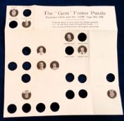 Trade issue, The Gem, Footer Puzzle, presented free, 25th September, 1926, fold-over puzzles sheet