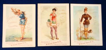 Cigarette cards, USA, Duke's, Sporting Girls, 'XL' size, approx. 190mm x 140mm, three cards, Diving,