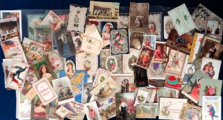 Ephemera, a selection of approx. 140 greetings cards and postcards to include lace Valentine's