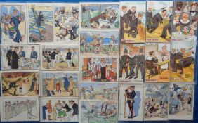 Postcards, Naval Comic, a set of 6 naval comic cards 'Our Navy' illustrated by Alf Hilton showing