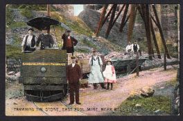 Postcard, Cornwall, Tramming Tin at East Pool Mine Redruth, coloured, by E.S. No.1360, (vg) (1)