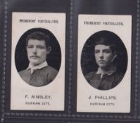 Cigarette cards, Taddy, Prominent Footballers (No Footnote), Durham City, 2 cards, F. Ainsley & J.