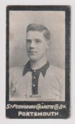Cigarette card, St Petersburg Cigarette Co, Footballers, type card, T. Wilkie, Portsmouth (minor