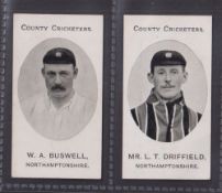 Cigarette cards, Taddy, County Cricketers, Northamptonshire, two cards, W.A. Buswell & Mr L.T.