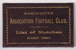 Manchester Association Football Club, 1888-9, fold-out leather fixture card for season 1888-9 with