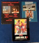 Boxing programmes, Sugar Ray Leonard, three programmes for the bouts v Thomas Hearns 16 Sept 1981