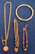 Jewellery, a selection of 3 x 9ct gold bracelets and a heavy chain (4)