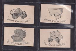 Cigarette cards, USA, Globe Tobacco Co, Globe Puzzle Cards, four cards, nos 6, 12, 15 (slight