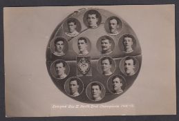 Preston North End FC, black & white postcard with football to centre with player portraits inset,