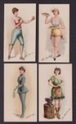 Cigarette cards, USA, Buchner, Morning Glory Maidens in Gay Attire Engaged in Games & Trades (