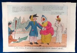 Hand Coloured Engraving by Roberts 'A Tender Parting at the Grand Junction Canal' circa 1801-1810,
