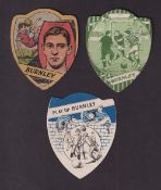 Trade cards, Baines, three shield shaped cards, 'Play Up Burnley' (Pears' Soap advert to back), '
