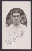 Dixie Dean, Everton & England, Autograph, a black & white portrait postcard showing Dean in