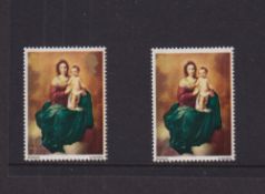 Stamps, GB QEII 1967 Christmas 4d missing gold (value and Queen's head) error, UM, with normal. SG