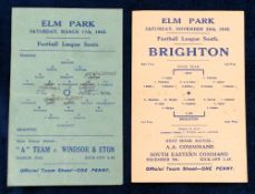 Football programmes, Reading v Brighton, two single sheet programmes, 28 November 1942 FLS (gd) & 17