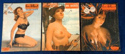 Vintage glamour magazines, Paris-Hollywood, 1950's, three issues, nos 1 (vertical crease), 2 & 3, no